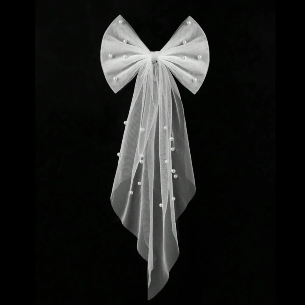 Anthropologie pearl tulle bridal bow veil hair piece